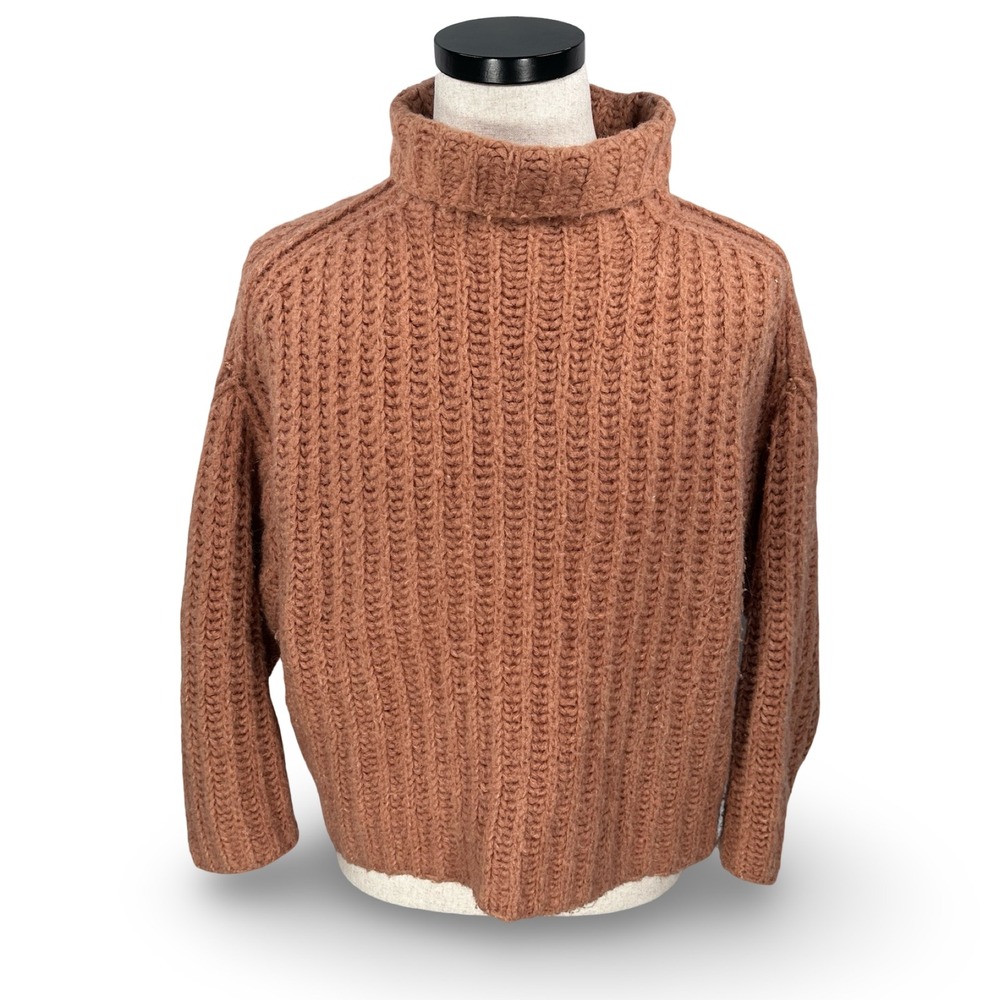Free People Alpaca Blend Turtleneck Sweater Burnt Orange Ribbed XS‎